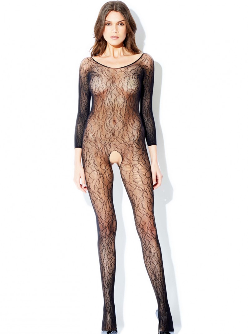 Black Lace Electric City Bodystocking W/ Open Crotch