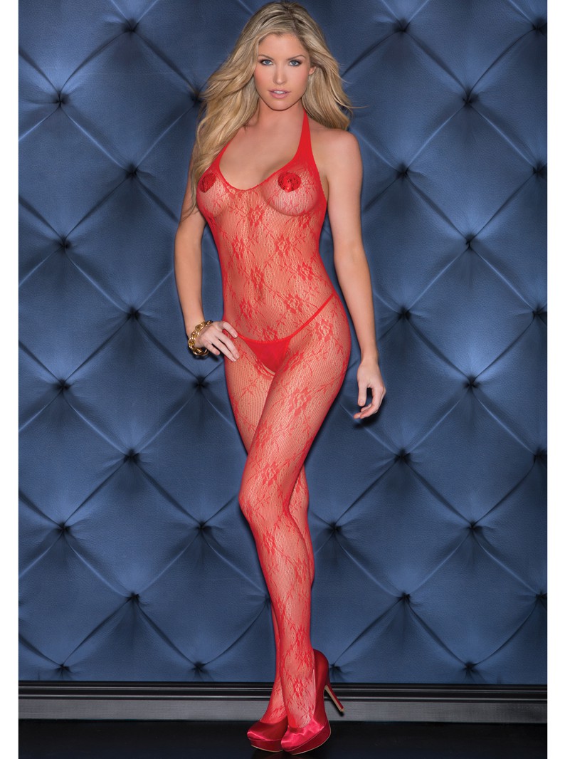 Red Lace Crotchless Bodystocking
